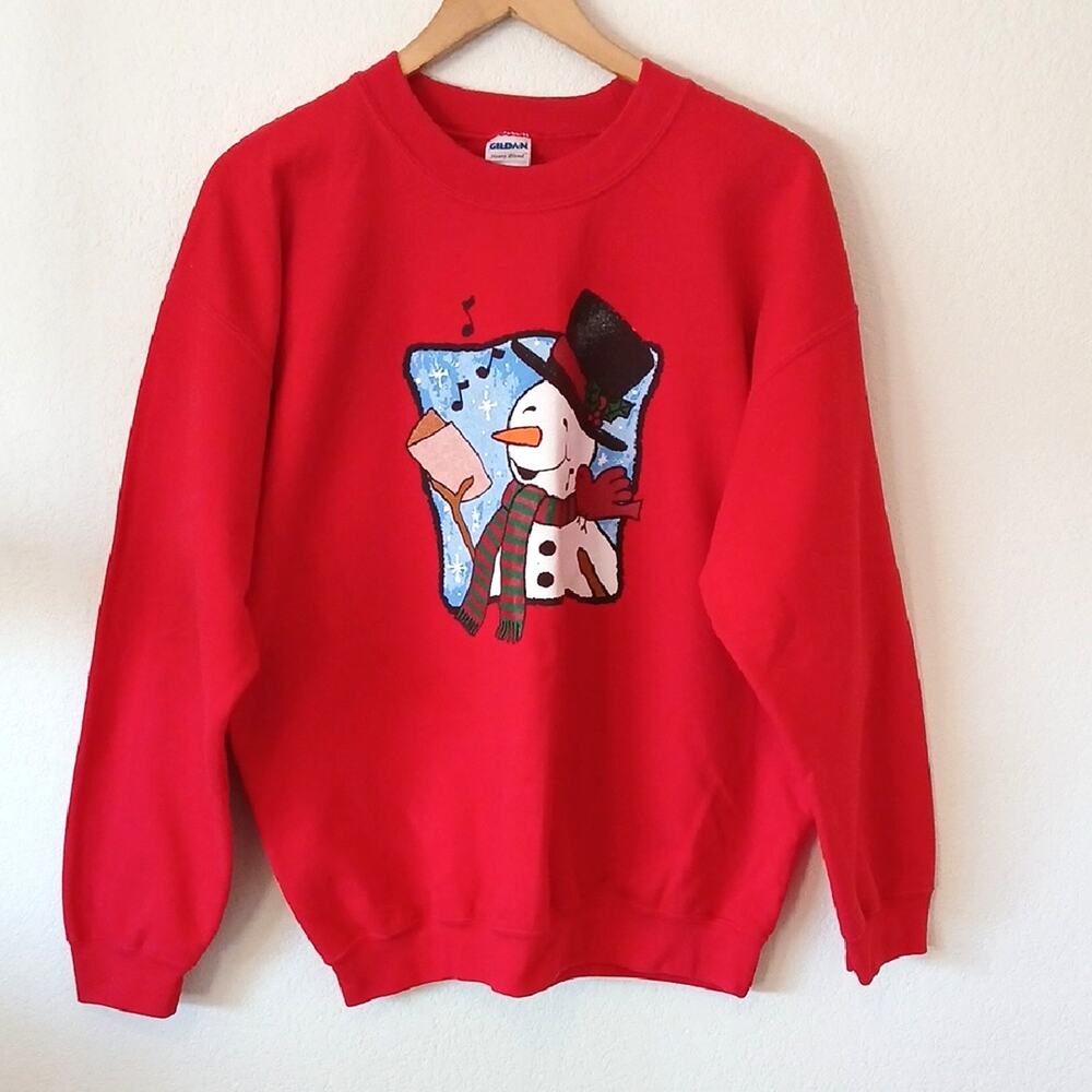 Vintage Snowman Caroling Gildan Red Sweatshirt